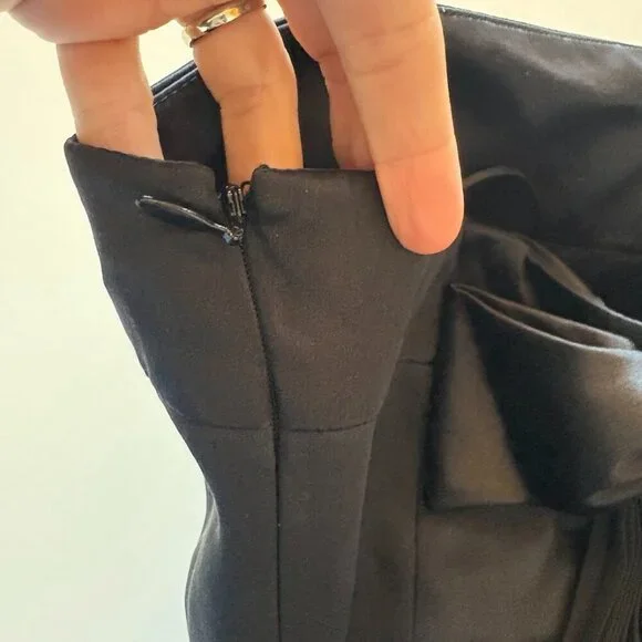 Escada Silk Strapless Black Back Bow Pleated Laser Cut out Prom Dance Wedding - Picture 5 of 11